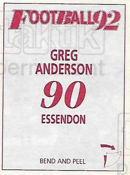 1992 Select AFL Stickers #90 Greg Anderson Back